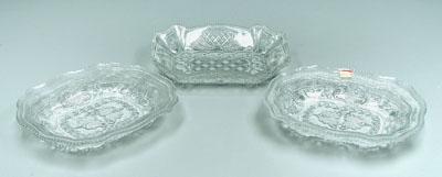 Three Sandwich glass dishes: one