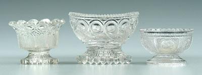 Three Sandwich glass salts, clear
