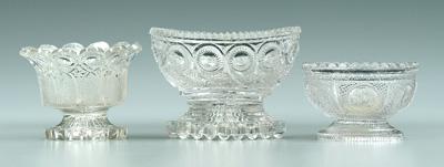 Three Sandwich glass salts, clear