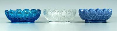Three Sandwich glass salts, oval