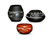 THREE SANTA CLARA PUEBLO POTTE