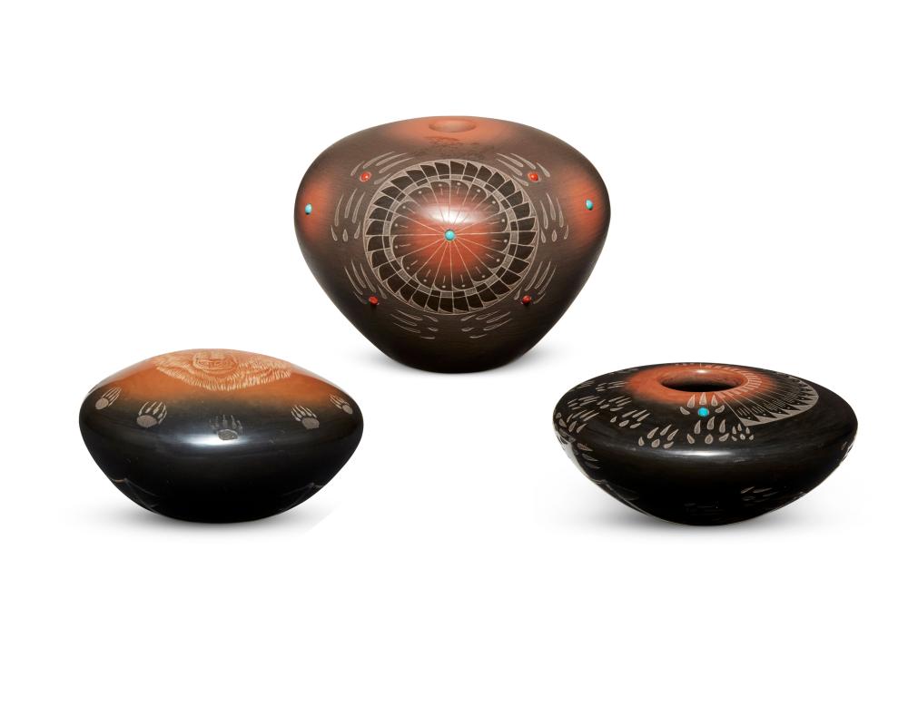THREE SANTA CLARA PUEBLO POTTERY