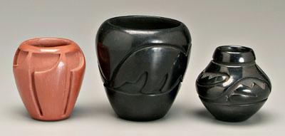 Three Santa Clara vases: one