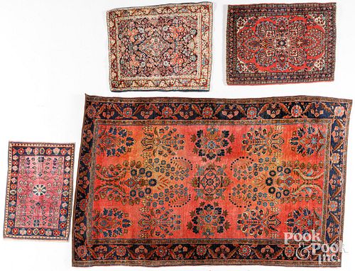 THREE SAROUK MATS AND A THROW
