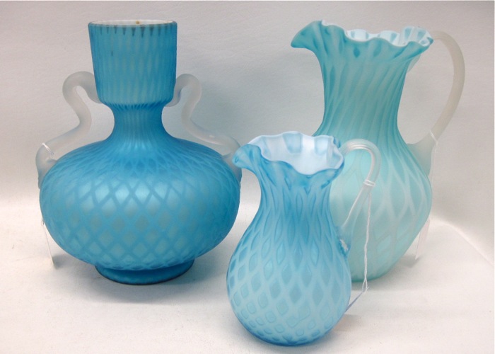 THREE SATIN GLASS QUILTED ART GLASS