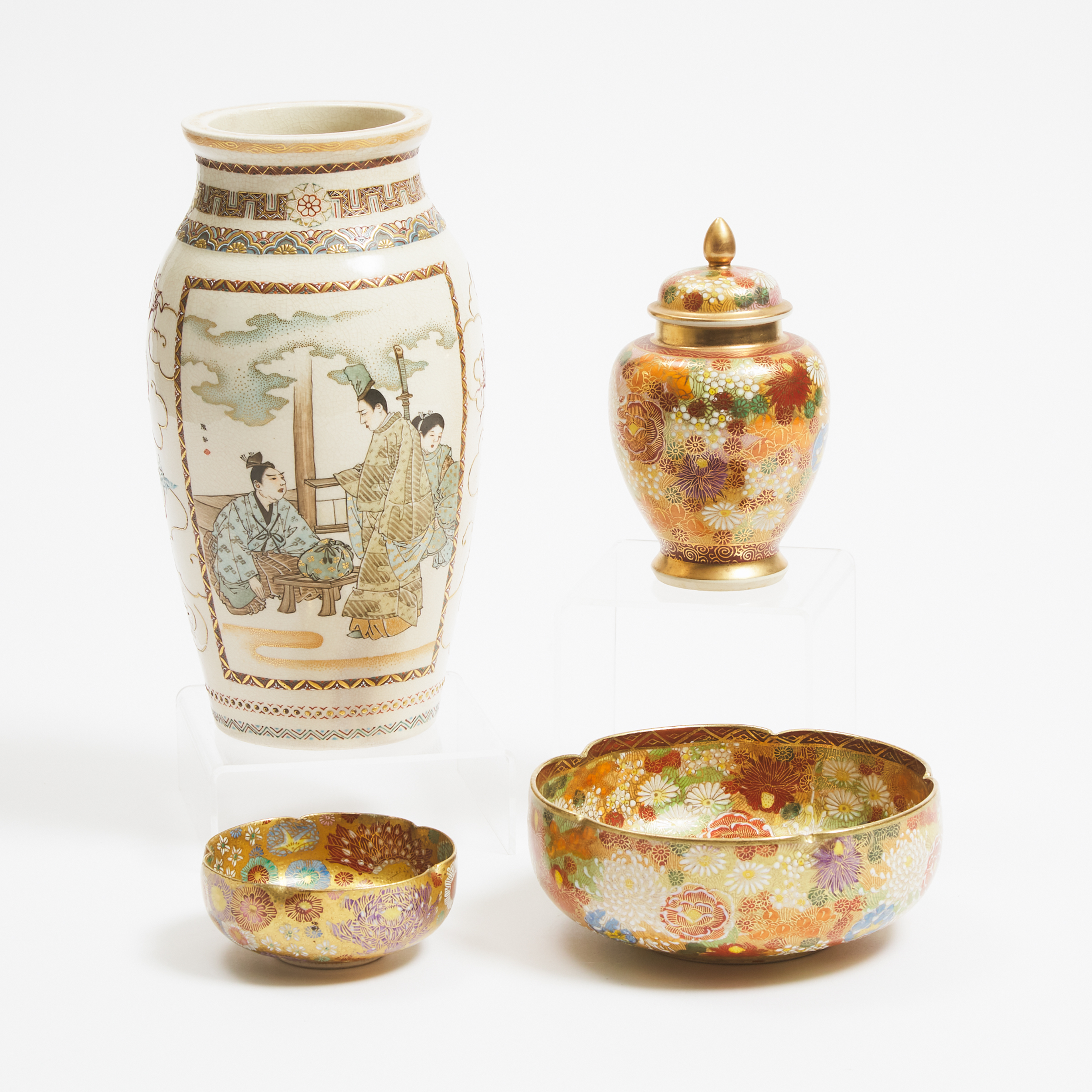 Three Satsuma 'Millefleur' Vessels,
