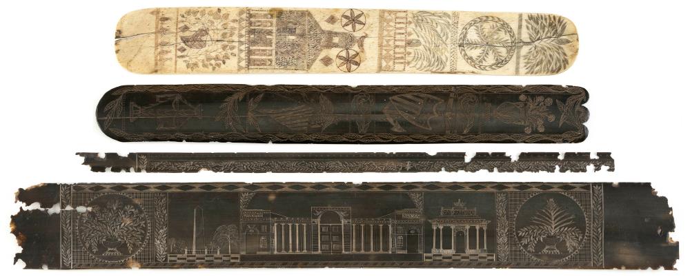 THREE SCRIMSHAW BUSKS/PANELS 19TH