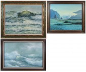 THREE SEASCAPES, OILS ON CANVA