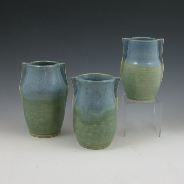 Three Seiz stoneware matte green
