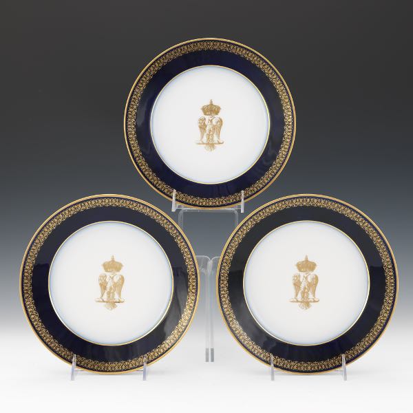 THREE SEVRES GILT COBALT BLUE