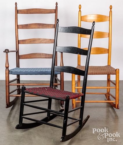 THREE SHAKER ROCKING CHAIRS,