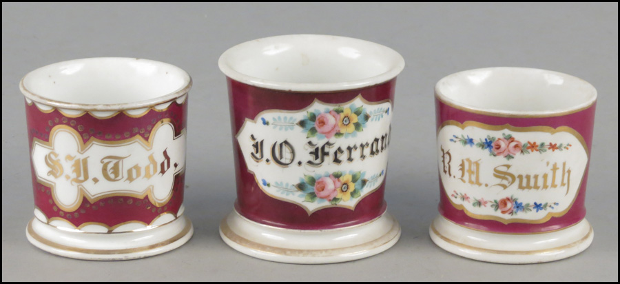 THREE SHAVING MUGS. All three