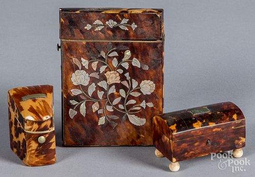 THREE SHELL BOXES, 19TH C.Three