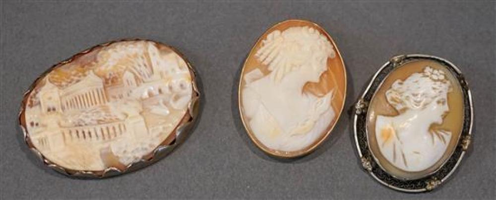 THREE SHELL CAMEO BROOCHES (ONE