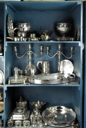 THREE SHELVES OF ASSORTED SILV
