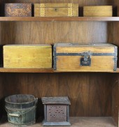 THREE SHELVES OF BOXES Three s