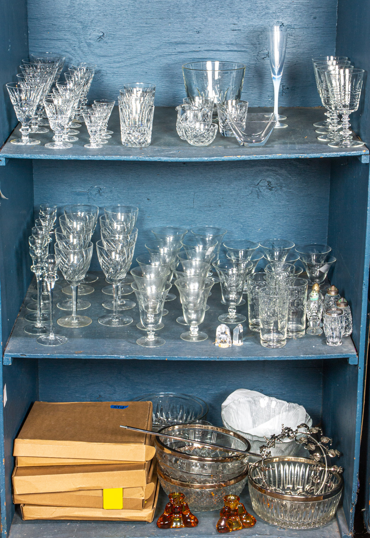 THREE SHELVES OF CRYSTAL STEMWARE