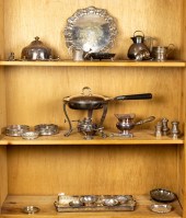 THREE SHELVES OF MAINLY SILVER