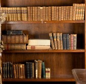 THREE SHELVES OF MOSTLY LEATHE