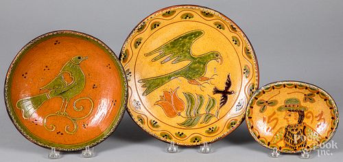THREE SHOONER REDWARE DISHESThree