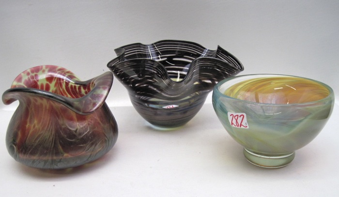 THREE SIGNED ART GLASS BOWLS a