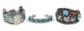 THREE SIGNED NAVAJO SILVER & T