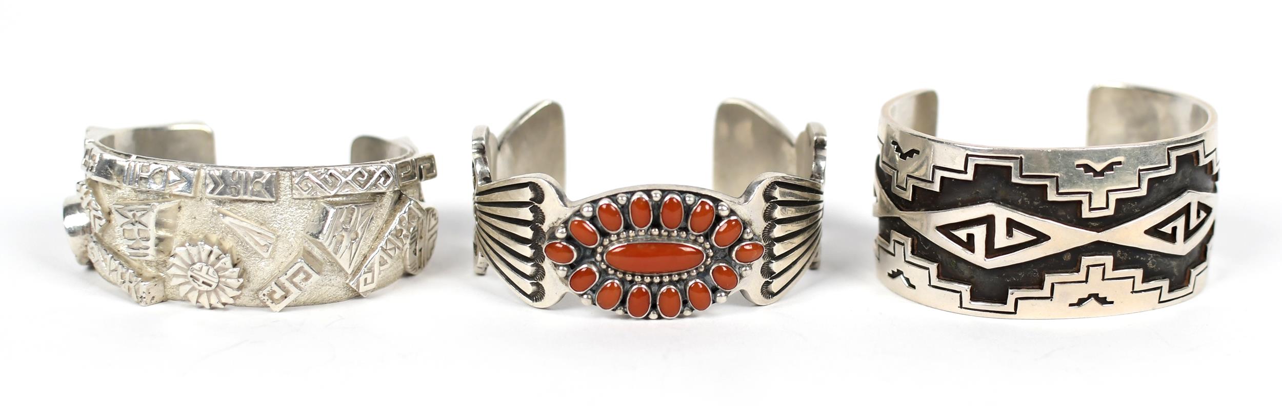 THREE SIGNED NAVAJO SILVER CUFF