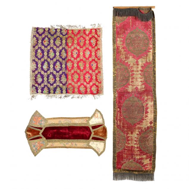 THREE SILK AND METAL BROCADE