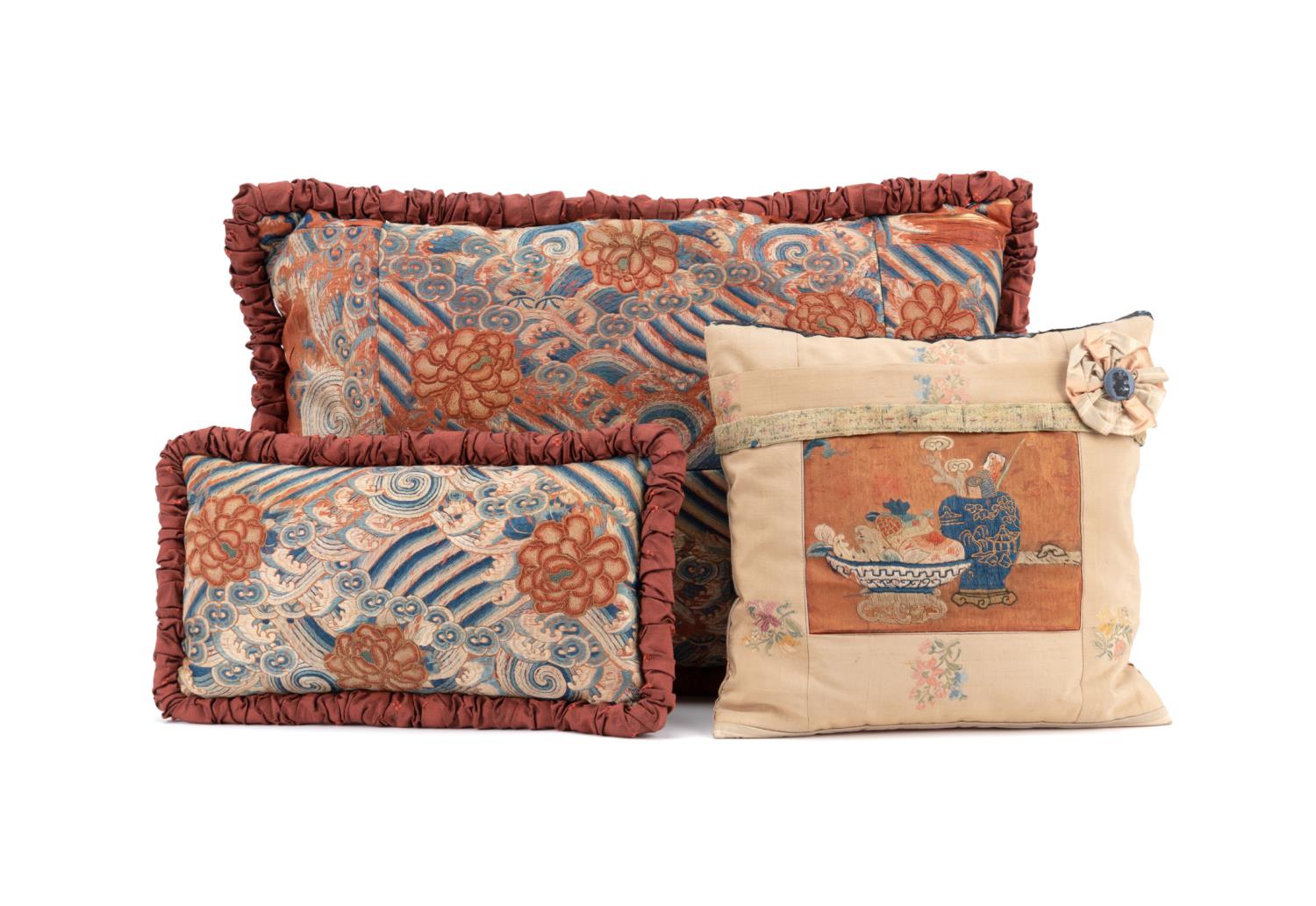 THREE SILK & ANTIQUE CHINESE
