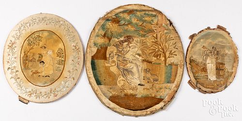 THREE SILK EMBROIDERIES, 19TH