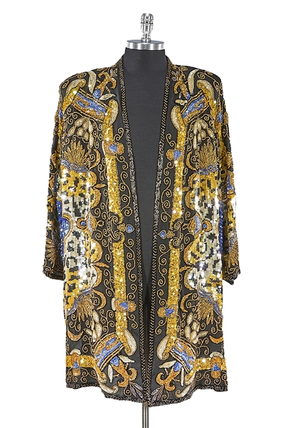 Three silk, heavy sequin evening