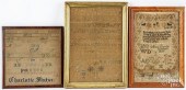 THREE SILK ON LINEN SAMPLERS,