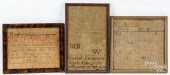 THREE SILK ON LINEN SAMPLERS,