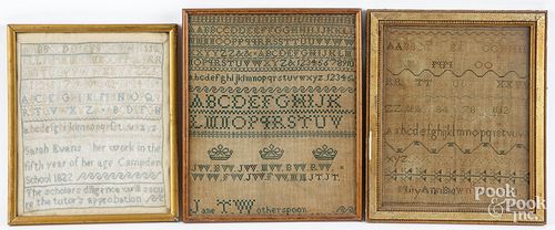 THREE SILK ON LINEN SAMPLERS,