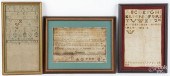 THREE SILK ON LINEN SAMPLERS,
