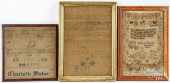 THREE SILK ON LINEN SAMPLERS,