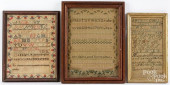 THREE SILK ON LINEN SAMPLERS,
