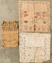 THREE SILK ON LINEN SAMPLERS,