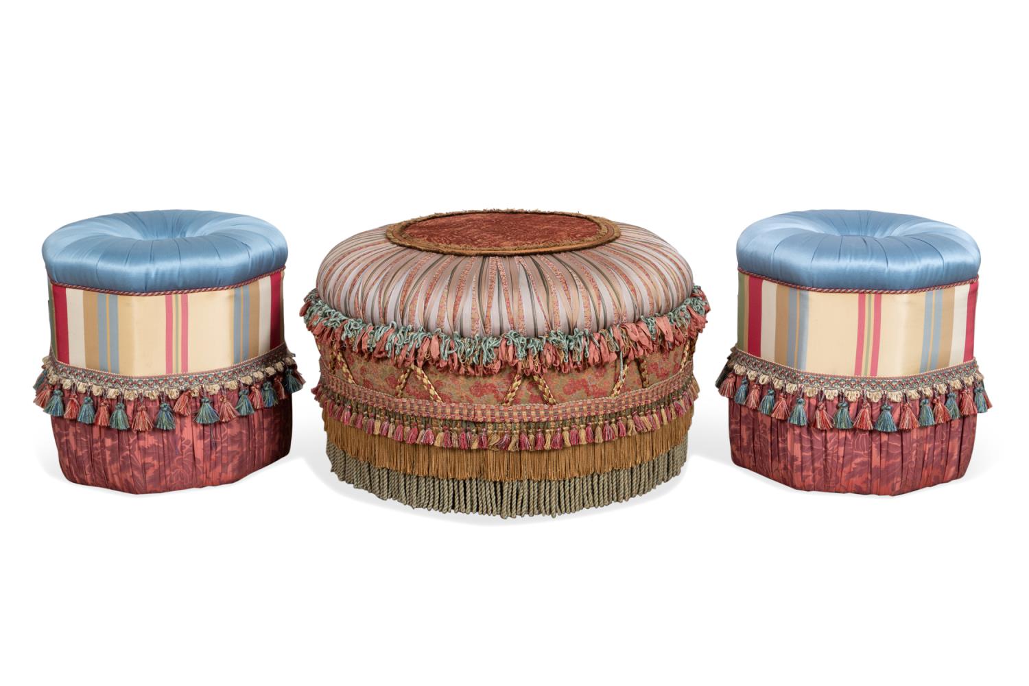THREE SILK UPHOLSTERED PLEATED POOF