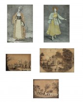 THREE SILKWORK PANELS AND A PA