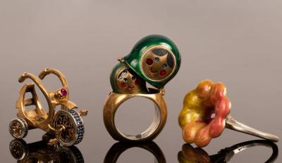 Three silver and enamel novelty