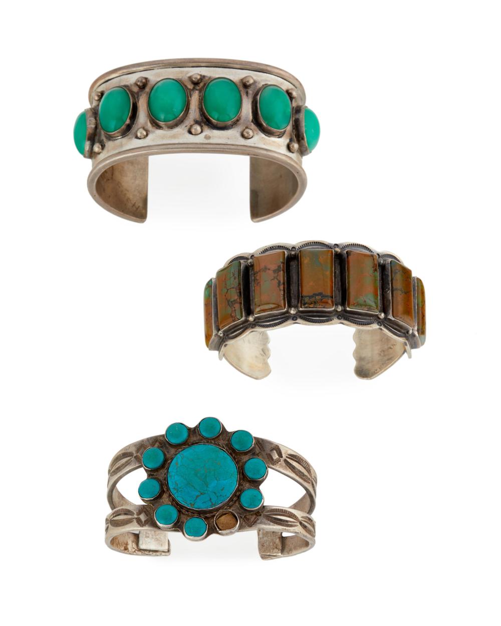 THREE SILVER AND STONE SET