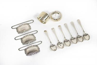 Three silver decanter labels,