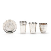 THREE SILVER KIDDUSH CUPS AND