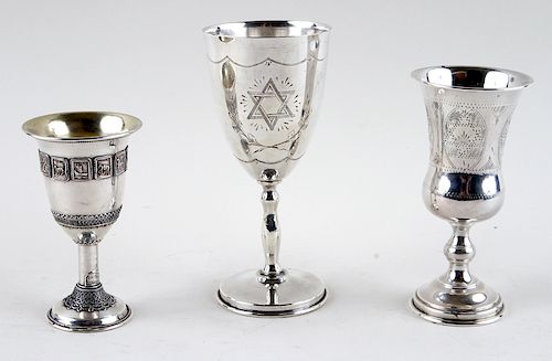 THREE SILVER KIDDUSH GOBLETS