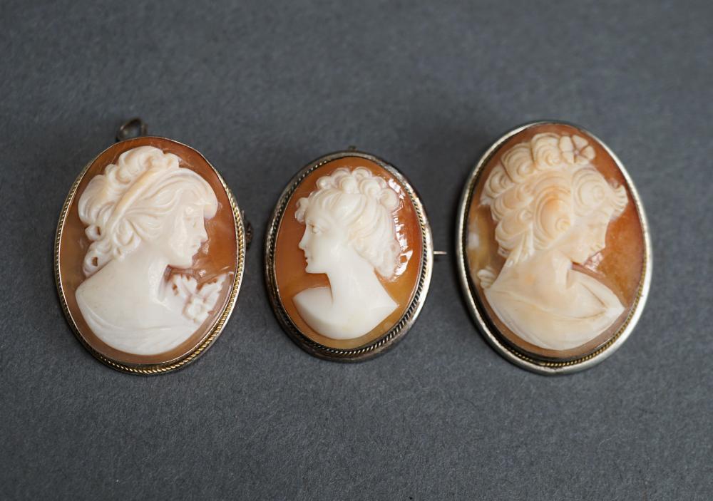 THREE SILVER MOUNTED SHELL CAMEO