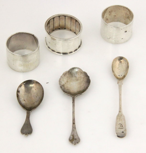 Three silver napkin rings and three