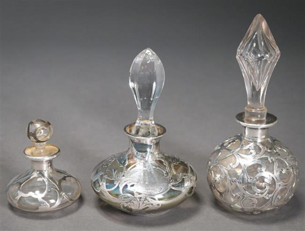 THREE SILVER OVERLAY CLEAR GLASS