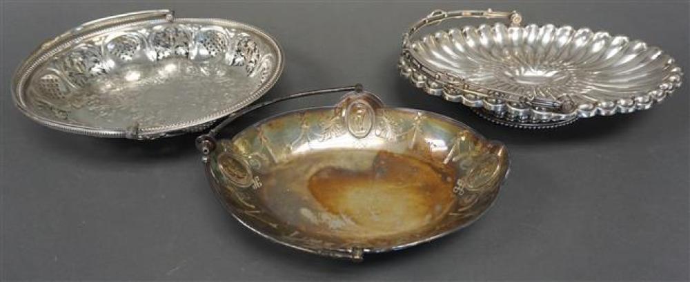 THREE SILVER PLATE BAIL HANDLE CAKE