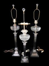 THREE SILVER-PLATE COLUMN LAMP